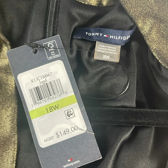 TOMMY HILFIGER Plus Size Metallic-Bodice Wide-Leg Jumpsuit Sz 18W Gold/Black - Picture 10 of 10